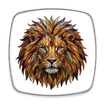 Portrait en vitrail avec un lion en mosaïque - Magnet carré - blanc - Devant