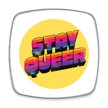 Stay Queer Regenbogen Grafik - Viereckiger Kühlschrankmagnet - Weiß - Vorne