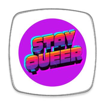 Stay Queer Retro Neon - Viereckiger Kühlschrankmagnet - Weiß - Vorne