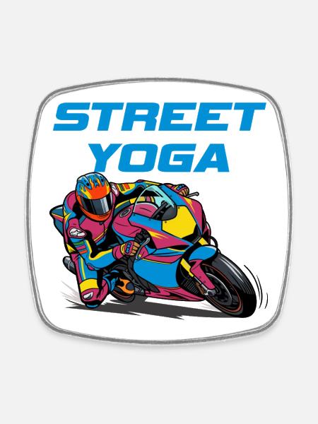 Yoga de rue - Moto - Magnet carré - blanc