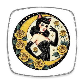 Mondbeschienenes Pinup-Katzenmädchen und Rosen - Viereckiger Kühlschrankmagnet - Weiß - Vorne