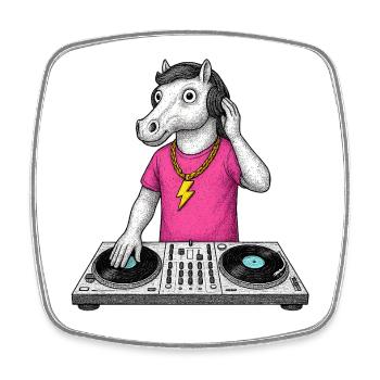 DJ Horse im rosa Tee - Viereckiger Kühlschrankmagnet - Weiß - Vorne