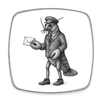 Livreur homard en costume - Magnet carré - blanc - Devant