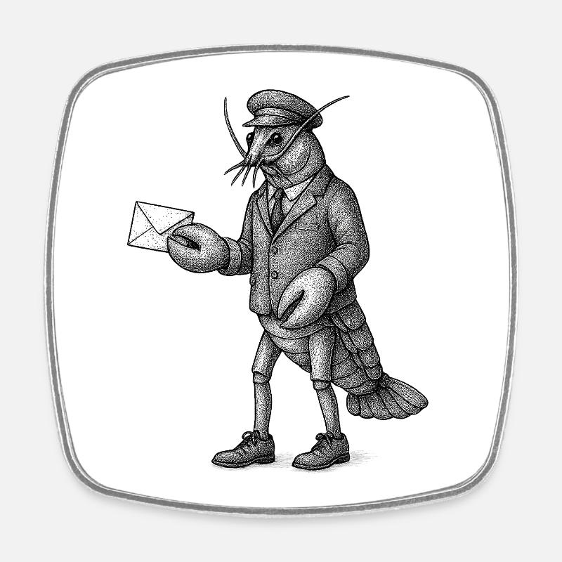 Lobster Courier in Suit - Square fridge magnet - white