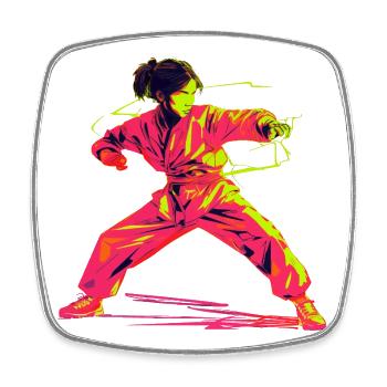 Karate Mädchen Retrowave - Viereckiger Kühlschrankmagnet - Weiß - Vorne
