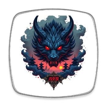 Shadow Oni – Japanischer Dämonenwolf - Viereckiger Kühlschrankmagnet - Weiß - Vorne