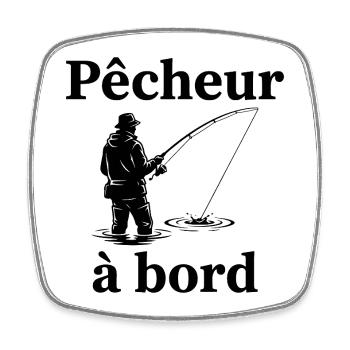 Sticker Autocollant pour Voiture pêcheur à Bord - Magnet carré - blanc - Devant