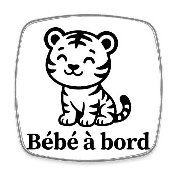 Sticker Autocollant pour Voiture tigre bébé à Bord - Magnet carré - blanc - Devant