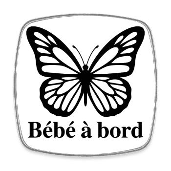 Sticker Autocollant pour Voiture papillon bébé  - Magnet carré - blanc - Devant