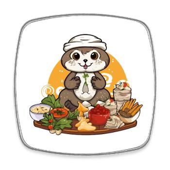 Otter mit Festmahl – Cartoon-Charme - Viereckiger Kühlschrankmagnet - Weiß - Vorne
