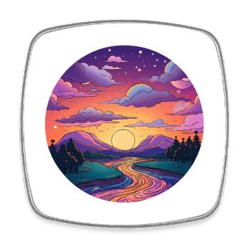 Sunset on the riverbank - Square fridge magnet - white - Front