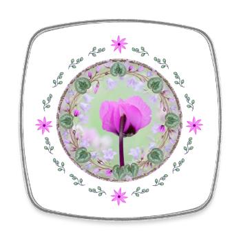 Pink Floral Motif, Pink Floral Pattern - Square fridge magnet - white - Front