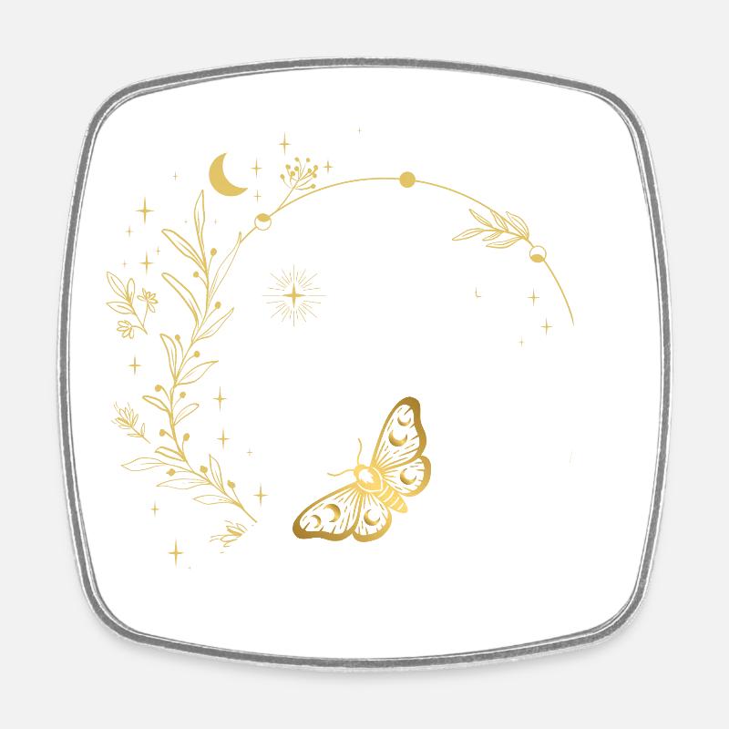 Golden Moon Leaves Circle Frame - Square fridge magnet - white