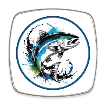 Springender Lachs - Viereckiger Kühlschrankmagnet - Weiß - Vorne