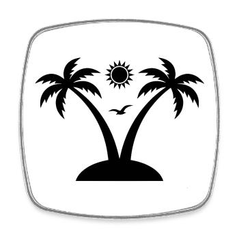 Tropeninsel-Aufkleber – Palmen- und Sonnendesign - Viereckiger Kühlschrankmagnet - Weiß - Vorne