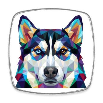 Geometrisch-Husky-Heterochromie-Pop-Art - Viereckiger Kühlschrankmagnet - Weiß - Vorne