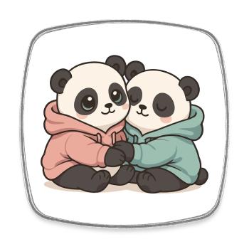 Kuschelnde Pandas: Kawaii Pastell Grafik - Viereckiger Kühlschrankmagnet - Weiß - Vorne