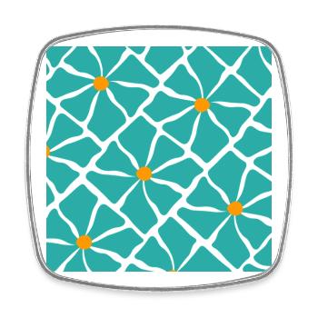 Mosaie de fleurs turquoises - Magnet carré - blanc - Devant