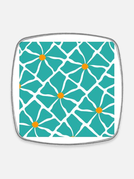 Turquoise Blossoms Mosaic Pattern - Square fridge magnet - white