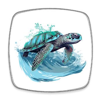 Neon Sea Turtle Wave Dance - Square fridge magnet - white - Front