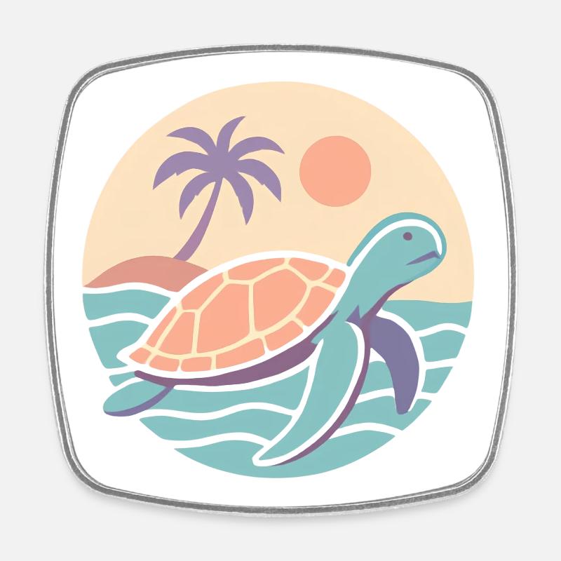 Tortue rétro sur la plage - Magnet carré - blanc