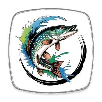 Pêche au brochet - Magnet carré - blanc - Devant