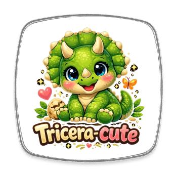 Tricera-cute: Süßer Triceratops Baby Dinosaurier - Viereckiger Kühlschrankmagnet - Weiß - Vorne