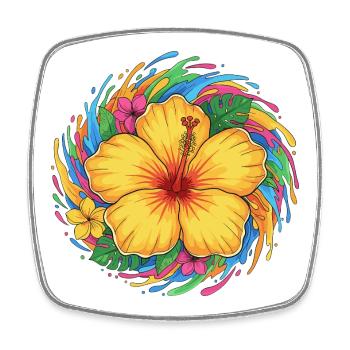 Kunterbunte Hibiskus Splash - Viereckiger Kühlschrankmagnet - Weiß - Vorne