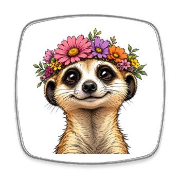 Suricate avec décoration florale - Magnet carré - blanc - Devant