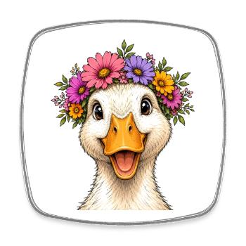 Canard décoré de fleurs - Magnet carré - blanc - Devant