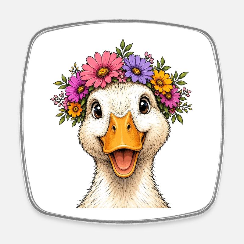 Canard décoré de fleurs - Magnet carré - blanc
