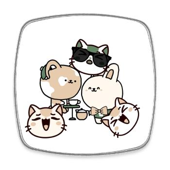 Kawaii Coffee Break: Cat with Hearing Aid - Square fridge magnet - white - Front