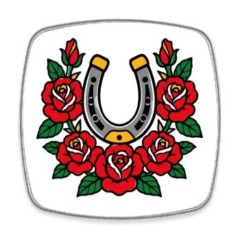 Hufeisen-und-Rosen-Tattoo-Stil - Viereckiger Kühlschrankmagnet - Weiß - Vorne