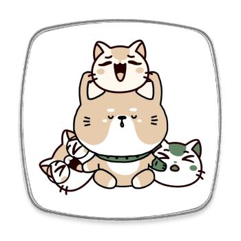 Kawaii Zen Meditationskatze mit Handprothese - Viereckiger Kühlschrankmagnet - Weiß - Vorne