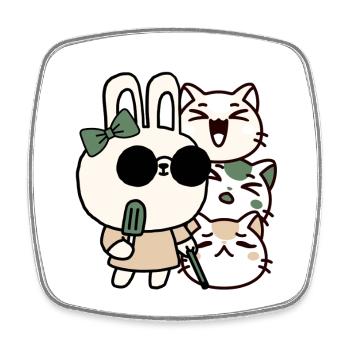 Blinder Kawaii-Hase mit weißem Stock und Sahne - Viereckiger Kühlschrankmagnet - Weiß - Vorne