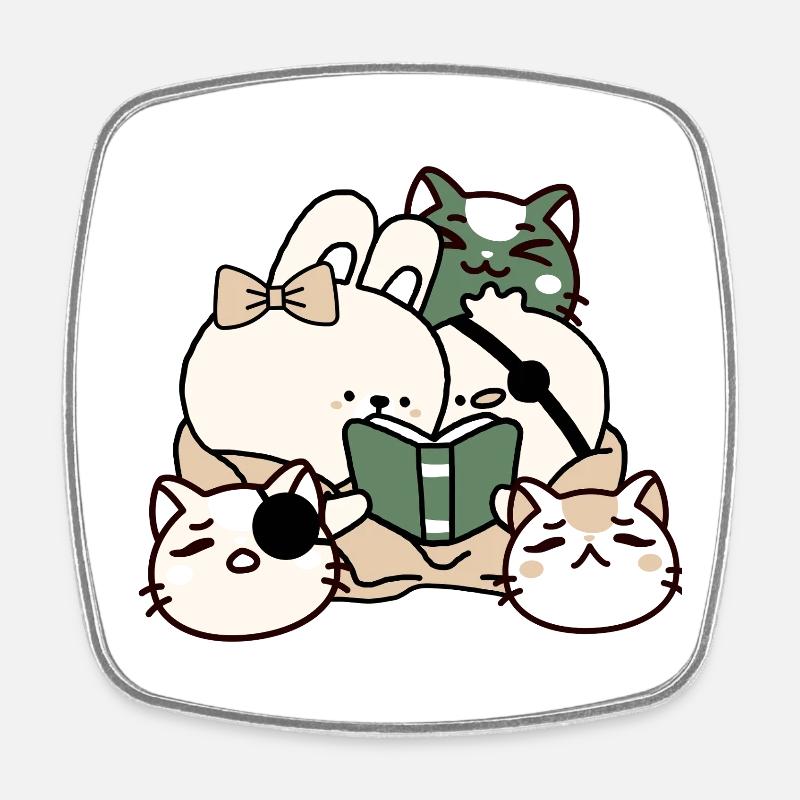 Club de Lecture Kawaii : Chats et Lapin - Magnet carré - blanc