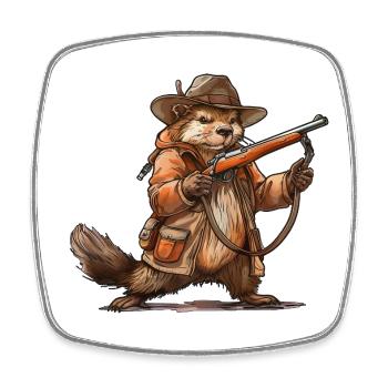 Motif drôle de chasse au chasseur de castors - Magnet carré - blanc - Devant