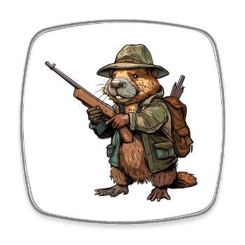 Funny Beaver Hunter Funny Hunting Motif - Square fridge magnet - white - Front