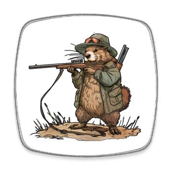 Motif drôle de chasse au chasseur de castors - Magnet carré - blanc - Devant