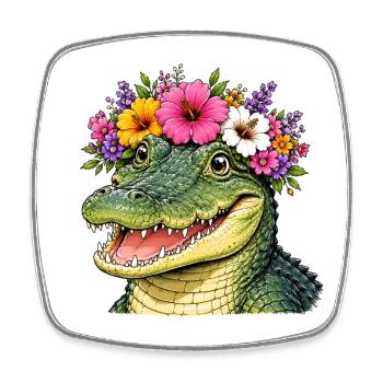 Crocodile with floral decoration - Square fridge magnet - white - Front