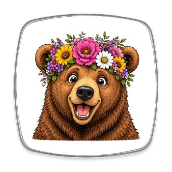 Bär mit Blumenschmuck  - Viereckiger Kühlschrankmagnet - Weiß - Vorne