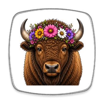 Bison with floral decoration - Square fridge magnet - white - Front