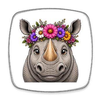 Rhinoceros with flower decoration - Square fridge magnet - white - Front
