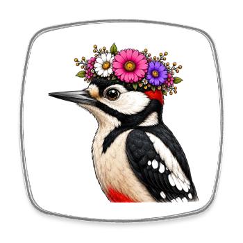 Specht mit Blumenschmuck  - Viereckiger Kühlschrankmagnet - Weiß - Vorne