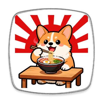 Corgi Isst Ramen Nudel Hund Kawaii - Viereckiger Kühlschrankmagnet - Weiß - Vorne