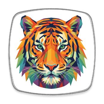 Bunte geometrische Tigerkopf-Pop Art - Viereckiger Kühlschrankmagnet - Weiß - Vorne