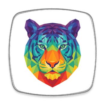 Neonblaues geometrisches Tigerkopf-Pop-Art - Viereckiger Kühlschrankmagnet - Weiß - Vorne