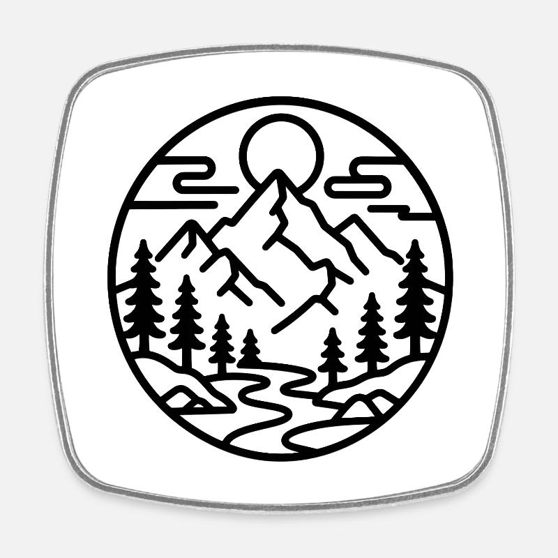 Bergwald Emblem - Viereckiger Kühlschrankmagnet - Weiß