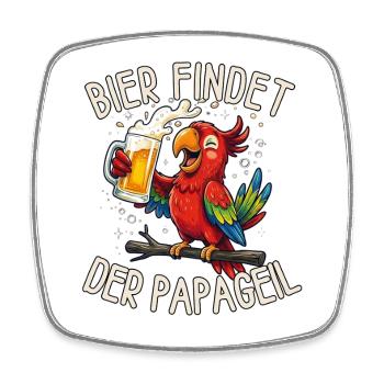 Bier findet Papageil - Viereckiger Kühlschrankmagnet - Weiß - Vorne