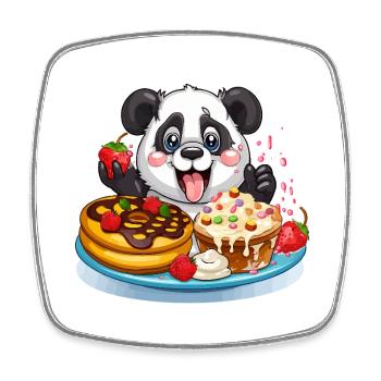 Kawaii Panda Kuchenfreude - Viereckiger Kühlschrankmagnet - Weiß - Vorne